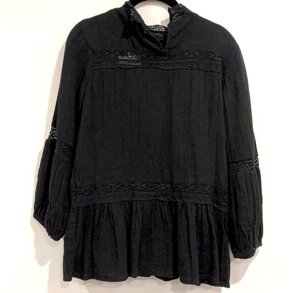 Nwt Zara Black Laced Cotton Blouse - Picture 2 of 6